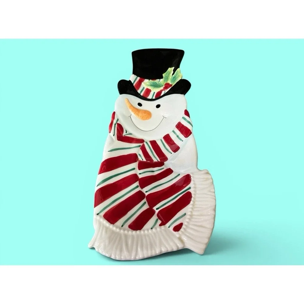 Fitz & Floyd Snack Therapy Snowman Candy Canape Serving Plate Bowl Christmas Fun
